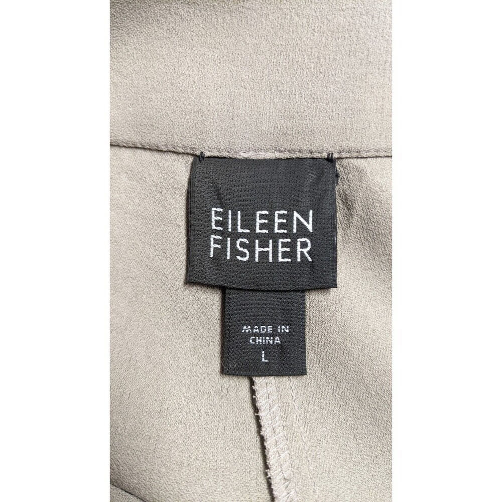 EILEEN FISHER 100% Silk Taupe Wide Leg Classic Resort Holiday Casual Pants LG - Picture 6 of 8